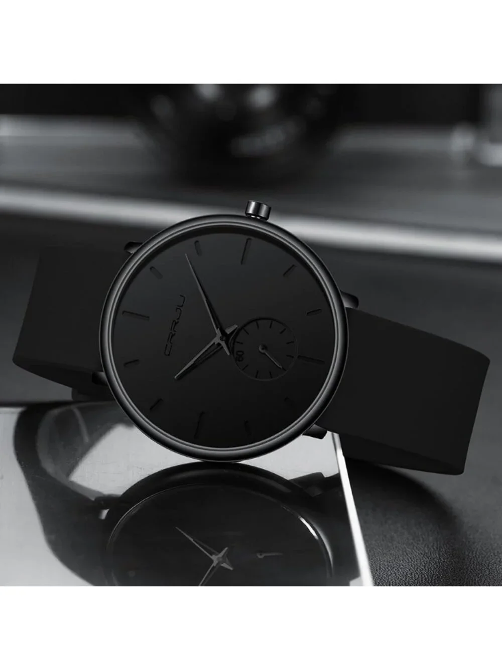 Unisex Black Casual Stylish Ultra Thin Silicone Band Waterproof Wrist Watch